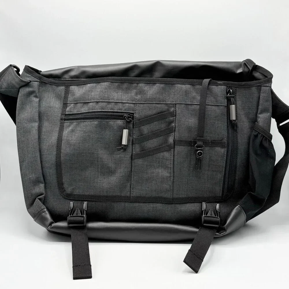 Ogio Charcoal Grey Canvas Sly Black Messenger Bag New Embroidered